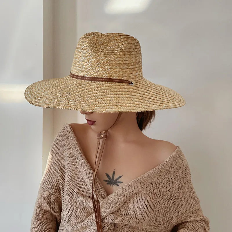 New 2024 Belt Strap Straw Sun Hat For Women Fashion