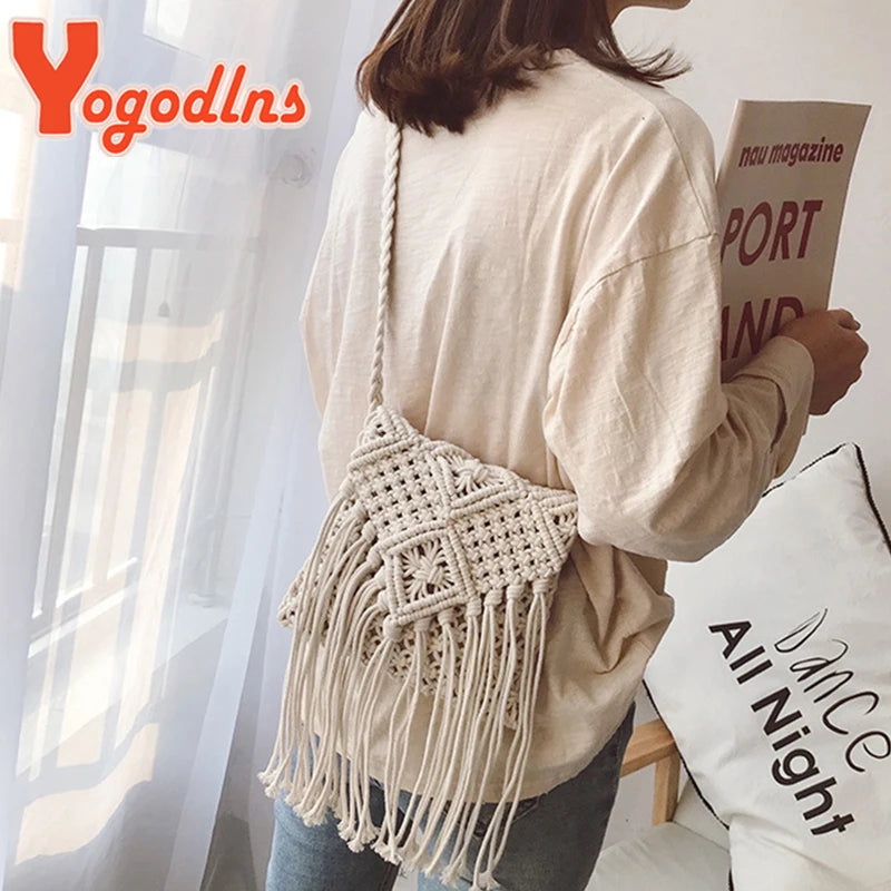 Yogodlns Bohemian Tassel Straw Bag Women Fashion