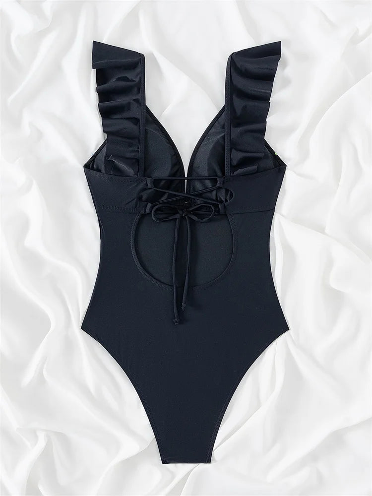 One Piece Swimsuit Women Ruffled Swimwear