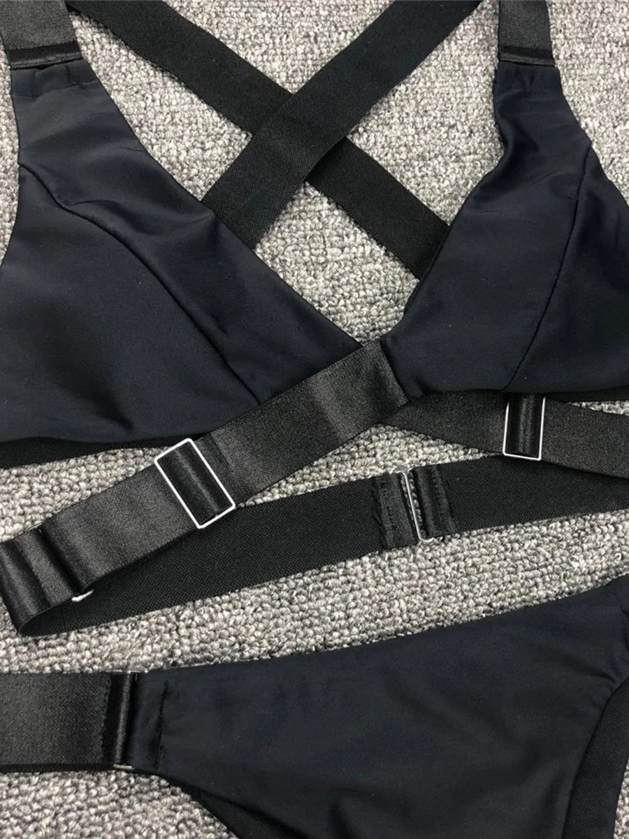 Sexy Adjust Buckle Bandage Vevlet Bikini