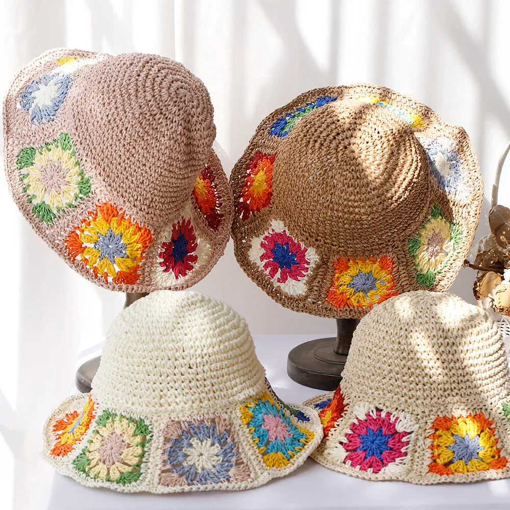 Fisherman's Womens Straw with flower hat bucket hat