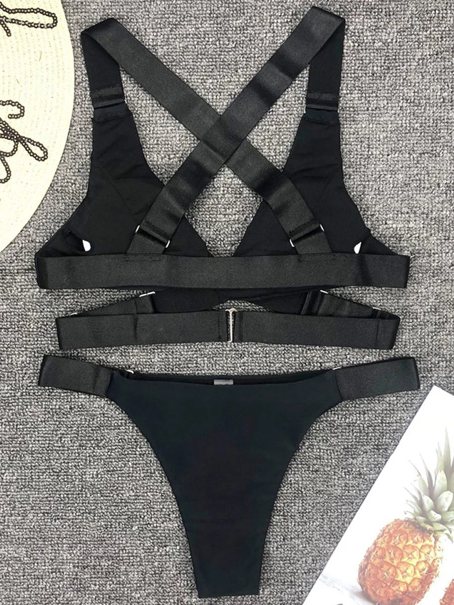 Sexy Adjust Buckle Bandage Vevlet Bikini